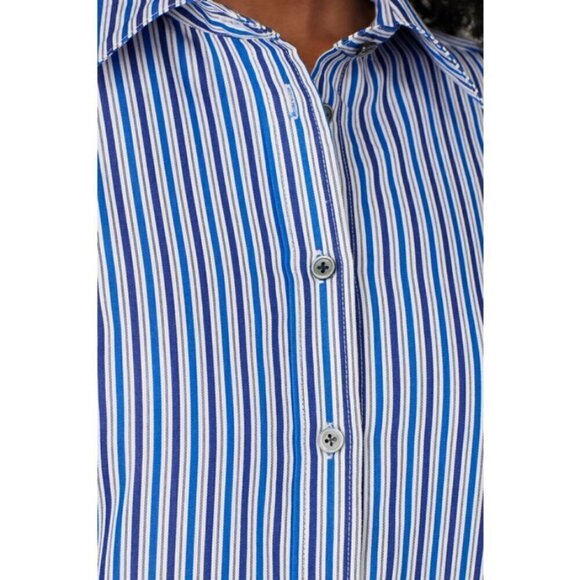 💕DEREK LAM💕 Blue Pin Stripe Shirtdress ~ Blue White 40 EUC Minimalist Chic - Picture 6 of 13